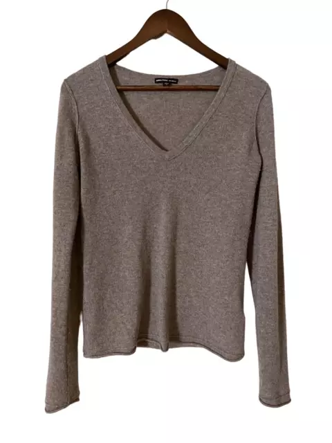 James Perse 100% Cashmere V-Neck Raw Hem Sleeve Sweater Women's size 2/M