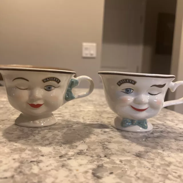 2 Bailey's Irish Cream Coffee Tea Cups Mugs Mr & Mrs Yum - Winking Man and Woman