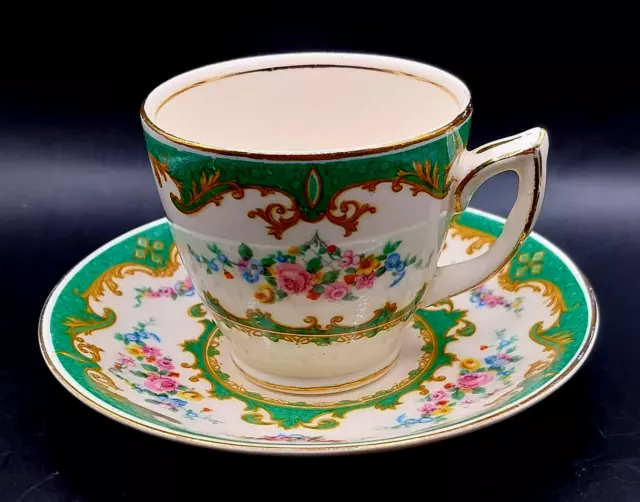 Vintage Sevres Green Demitasse Cup & Saucer by Myott Crafted in Staffordshire UK