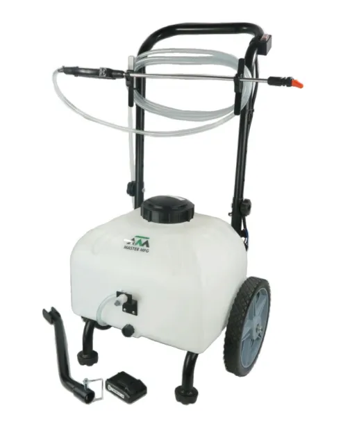 Battery Powered 9 Gallon Cart Sprayer for Rodent, Weed, and Grass Inhibitors