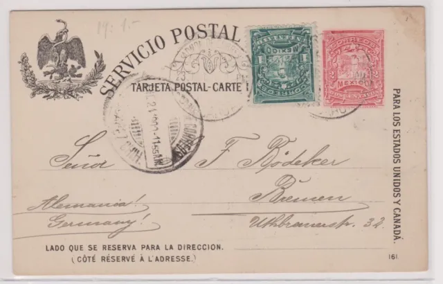 44793 seltene Ganzsachen Postkarte Mexiko 3 Centavos nach Bremen 1900