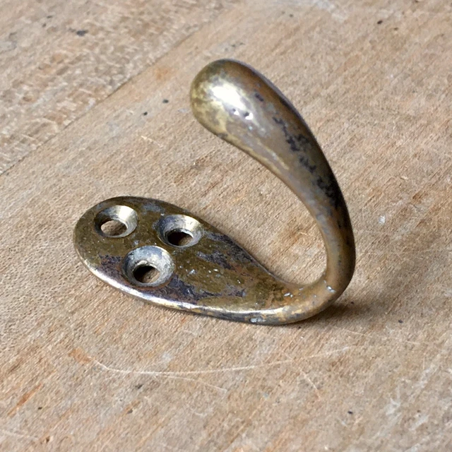 Antique Brass Coat Hook Victorian Vintage Reclaimed Old 2