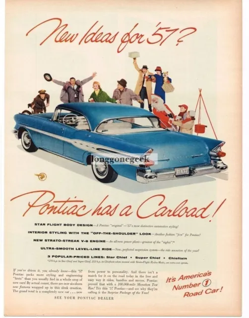 1957 Pontiac Super Chief Blue 4-door car VINTAGE Print Ad