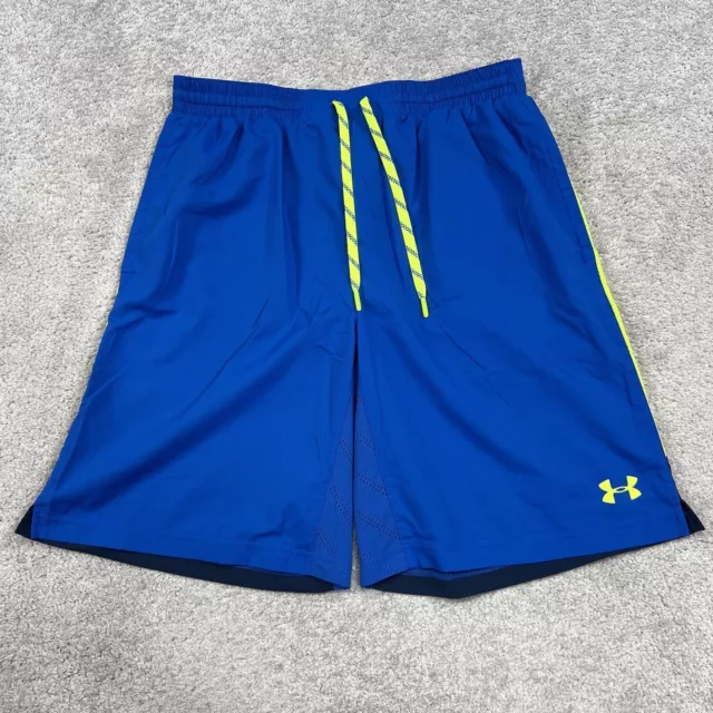 Under Armour Shorts Mens Large Blue Neon Yellow Lightweight Loose Athletic Gym