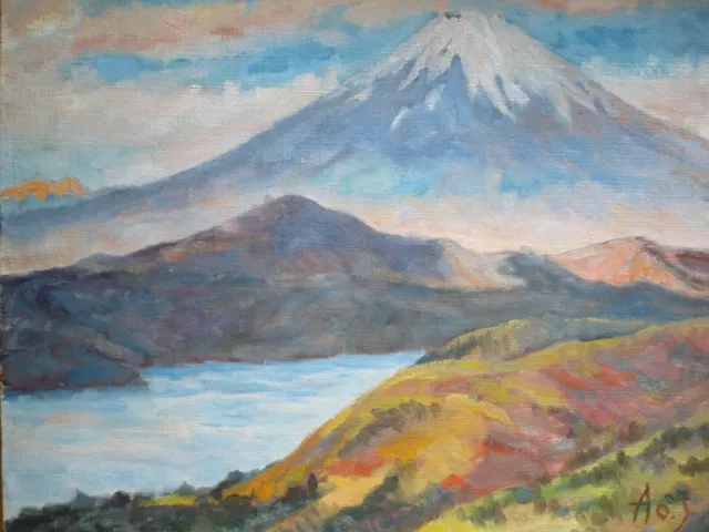 Japan Japanese Impressionism Mt. Fuji Oil Painting - Old Vintage & Listed Art 3