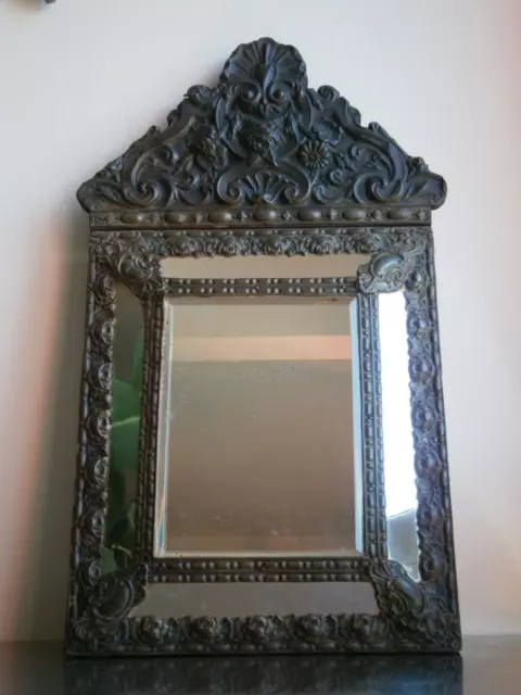 Glace Miroir fronton Parecloses déco St Louis XIV Cuivre embouti Fleur Ancien
