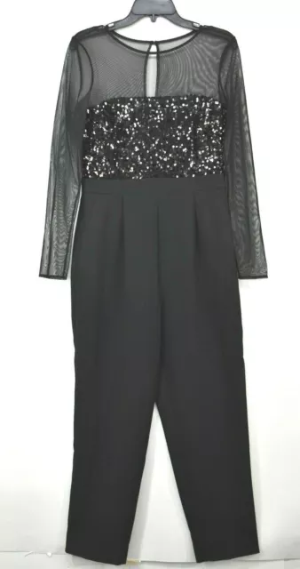 Vince Camuto Womens Black Sequin Bodice Long Sleeve Jumpsuit Jewel Neck $188 8