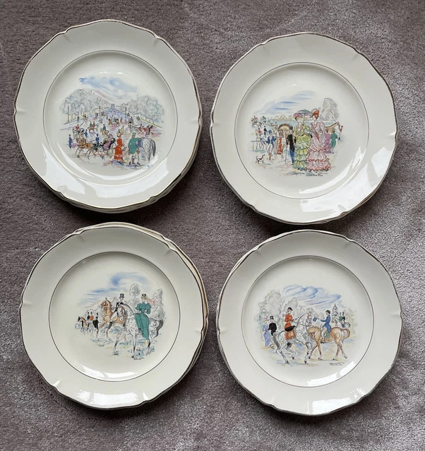 12 Assiettes à dessert faience St Amand Ceranord Modèle Longchamp avec Chevaux