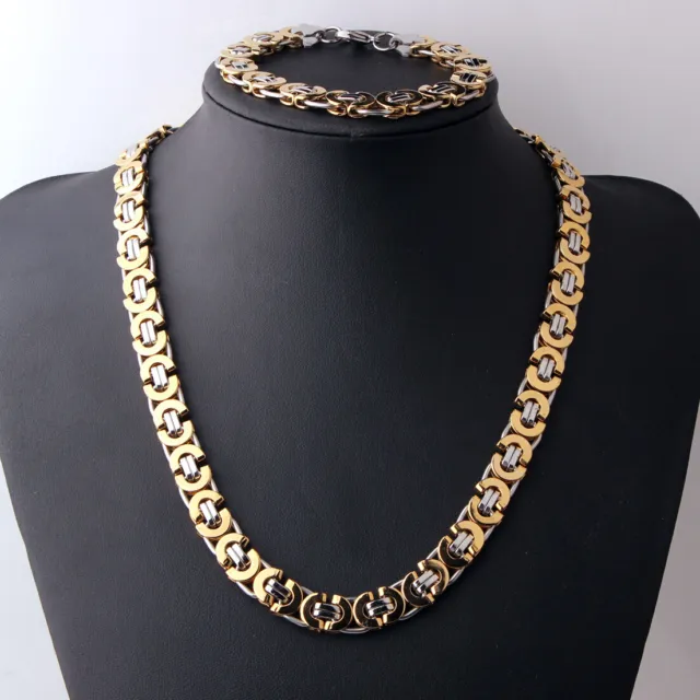 Stainless Steel Hot Link Chain Necklace & Bracelet Set Men's Jewelry Silver Gold