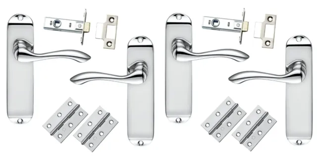 Pair of Harrymore Lever Latch Handle Sets Polished Chrome, Inc Hinges & locks