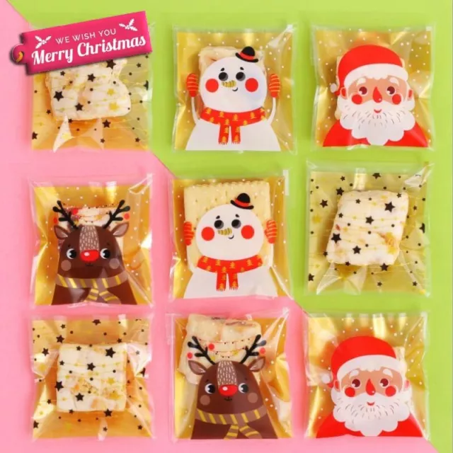 Christmas Santa Cellophane  Party Candy Biscuit Cookie Seal Gift Bags Xmas 2023