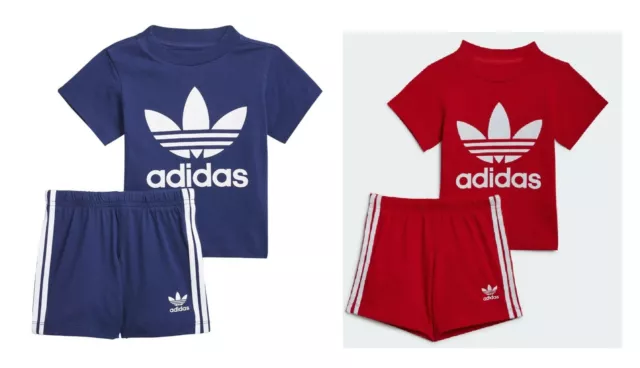 Adidas Originals Trefoil Shorts Tee Set Cotton 0-4 Years Red & Navy H35556
