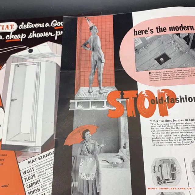 Pair 1940’s-50’s Fiat Metal Mfg Co. Shower Bath Cabinets Brochure-Naked Man!