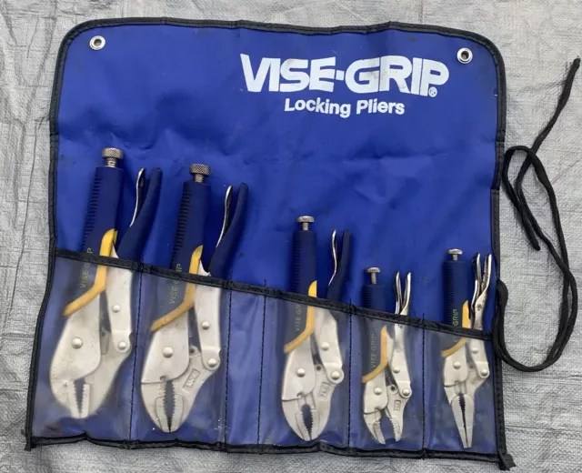 Vise-Grip Locking Pliers Set 5 Piece Tool Roll Made In USA Blue Irwin Tool Grips