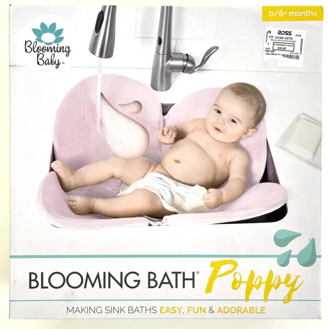 Blooming Bath Poppy Baby Bath Seat - Plush Minky Flower Sink Bath for Babies