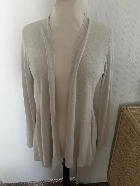 Eileen Fisher Cardigan Womens PM Cream Organic Linen Blend Long Sleeve Open