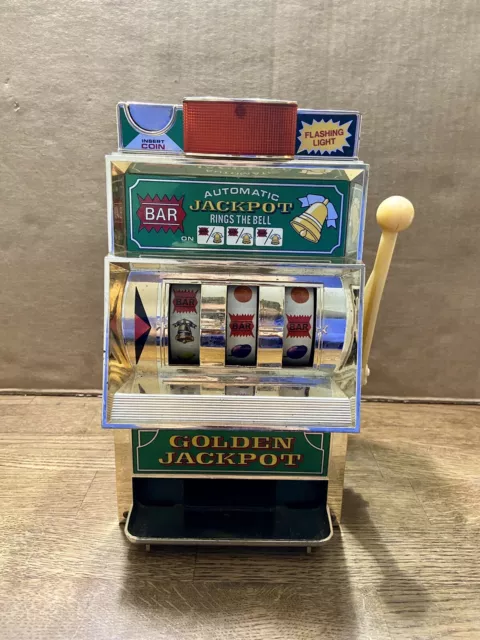 Waco Golden Jackpot slot machine Works With Flashing Lights 11”Tx 7.25”Wx 6.25”D