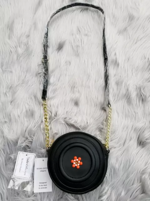 NWT Straw Studios Studio Collection Small Round Black Shoulder Bag Purse Vegan