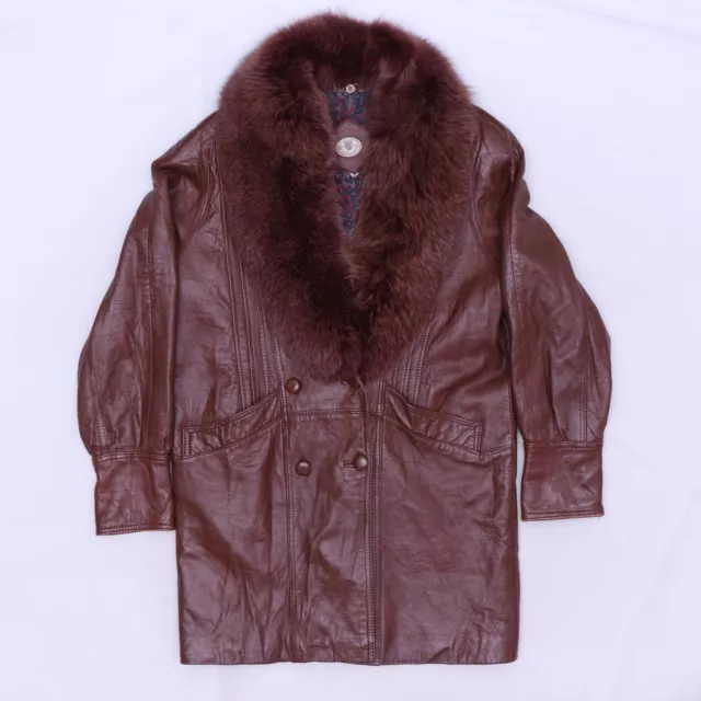 C5368 VTG ITALIAN Saint Women's Fur Collared Coat Leather Jacket Size M ...