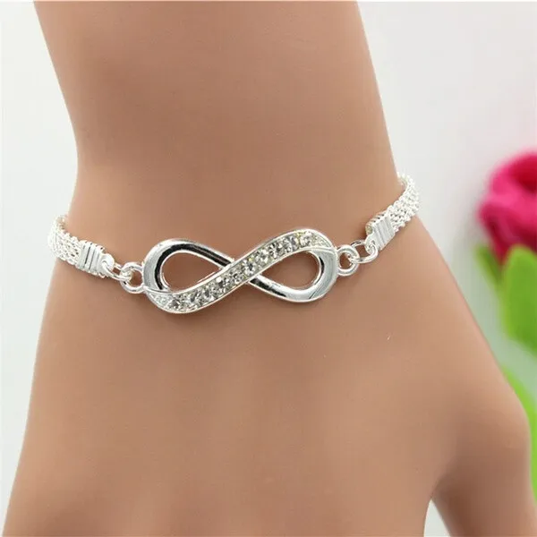 Infinity Bracelet Love Charm Stainless Adjustable Chain Womens Crystal Jewelry