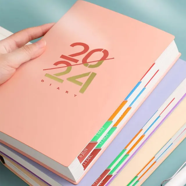 A5 2024 Whole Year Planner Notebook, Spanish/English PU Agenda Plan Diary School