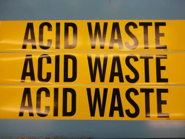 3 Count, "ACID WASTE", 4" x 24" Brady Decal Sticker, Vinyl Pipe Marker 7004-1HV