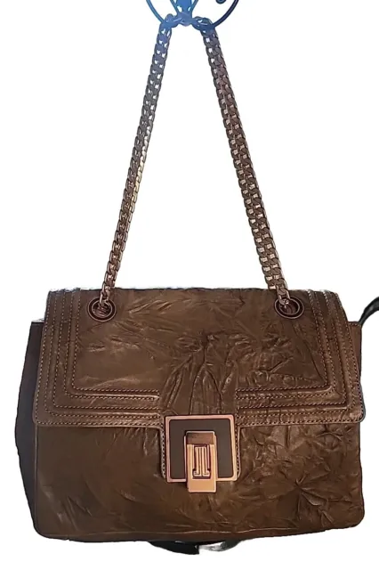 LANVIN COLLECTION OLIVE Lambskin Bag With Gold Chain Handles. Beautiful