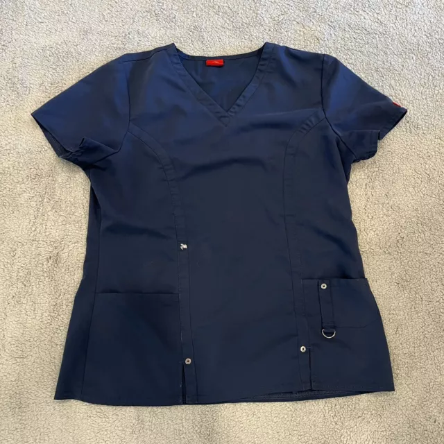 Dickies Shirt Scrubs Womens Small Top Blue Short Sleeve V-Neck Durable Nurse