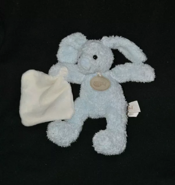 Peluche doudou lapin bleu BABY NAT' mouchoir double blanc 20/28 cm TTBE