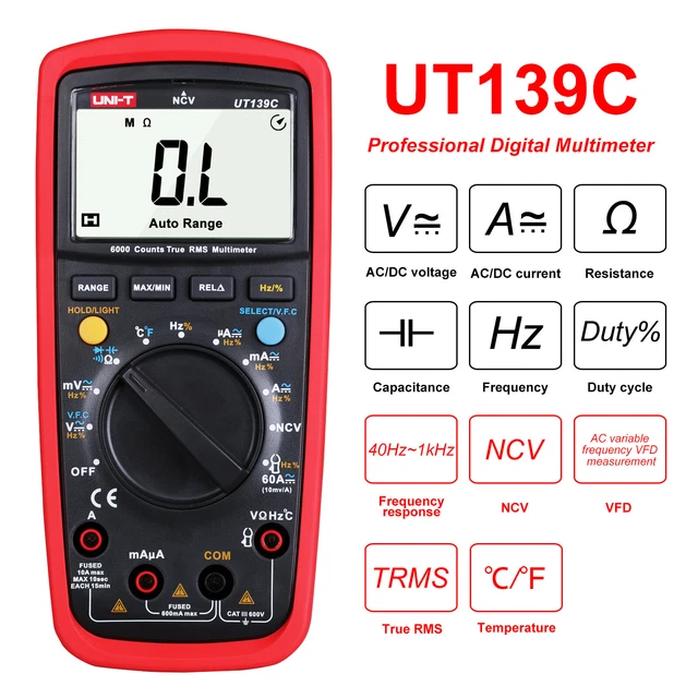 UNI-T UT105 Digital Automotive Multimeter – AC/DC Voltage, DWELL, RPM, T