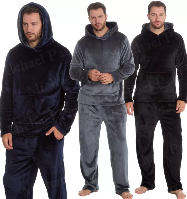 Mens soft fleece loungewear Pyjamas with hood warm pyjama set