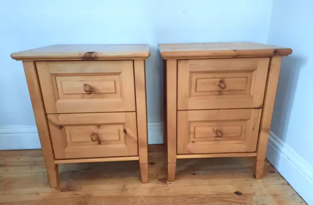 Vintage Two Drawer Solid Pine Bedside Cabinets