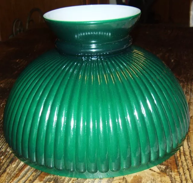 N301 10" Aladdin GREEN Cased Ribbed Glass Shade for old antique oil student lamp