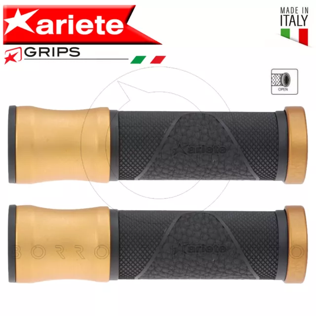 ARIETE COPPIA MANOPOLE FORATE ALU-RUB Ø22/24mm UNIVERSALE MOTO ALLUMINIO GOLD