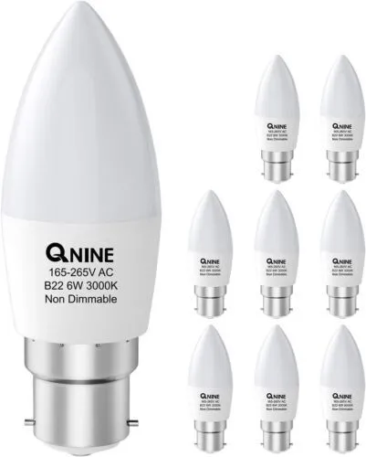 QNINE 8 Pack Warm White LED Candle Bulb Bayonet, 6W (60W Equivalent),...