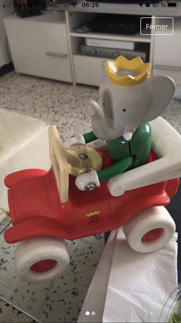 Jouet à Tirer éléphant ÉDUCALUX Babar Vintage Voiture Rouge Plastiq 25 Cm