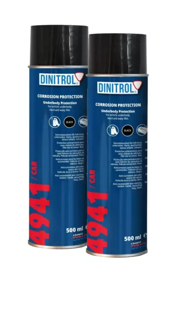 2 x DINITROL 4941 Underbody Chassis Rust Proofing Black Wax 500ml Aerosol Spray