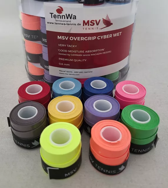 Premium Qualität: 10er Pack MSV Cyber Wet Griffband, 10 Farben, Overgrip 0,6mm