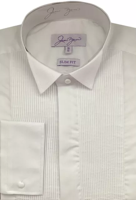 White Pleated Front Evening Dress Wing Shirt  - Slim Fit By Jean Yves NEW