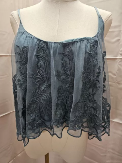 Kimchi Blue Urban Outfitters Lace Teal Swing Cami Crop Top Embroidered S