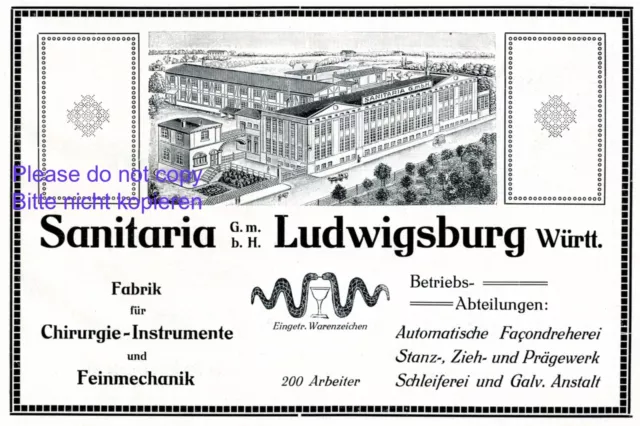 Feinmechanik Sanitaria Ludwigsburg Reklame 1916 Chirurgie Instrumente Werbung +