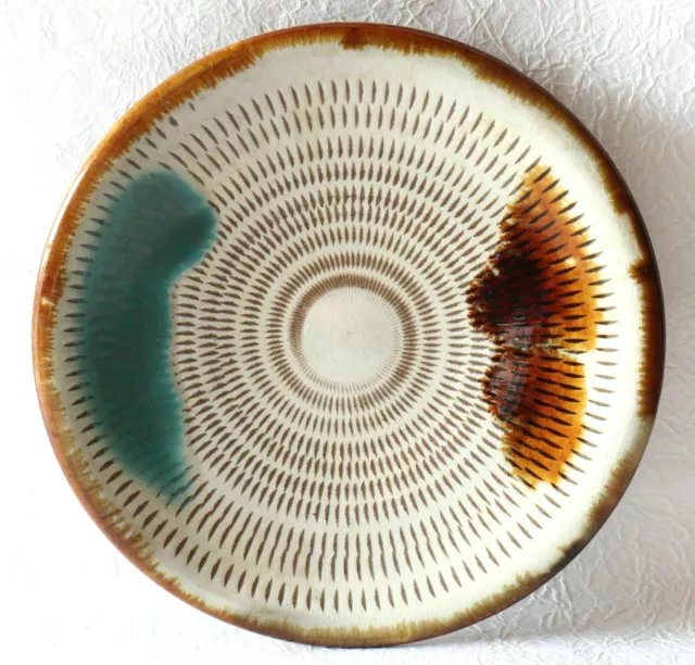 Japanese Pottery Plate Koishiwara Ware Beige Brown Green 17cm 6.69" Vintage