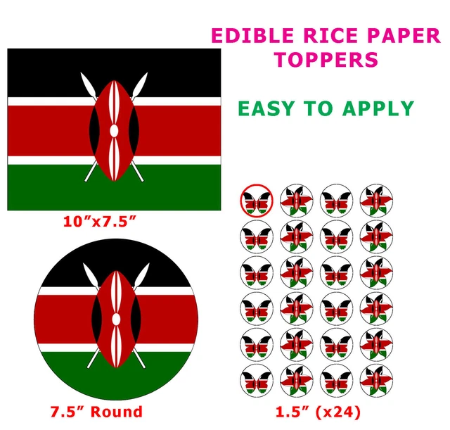 KENYA KENYAN FLAG Cake/Cupcake Topper Decoration On Edible Wafer Rice