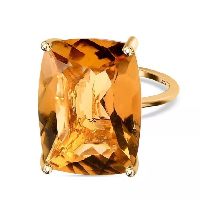 Big Stone.... 18K Gold Vermeil Sterling Silver Citrine Solitaire - Size L