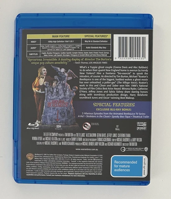 BEETLEJUICE (BLU-RAY) REGION Free Tim Burton Michael Keaton 1988 Movie ...