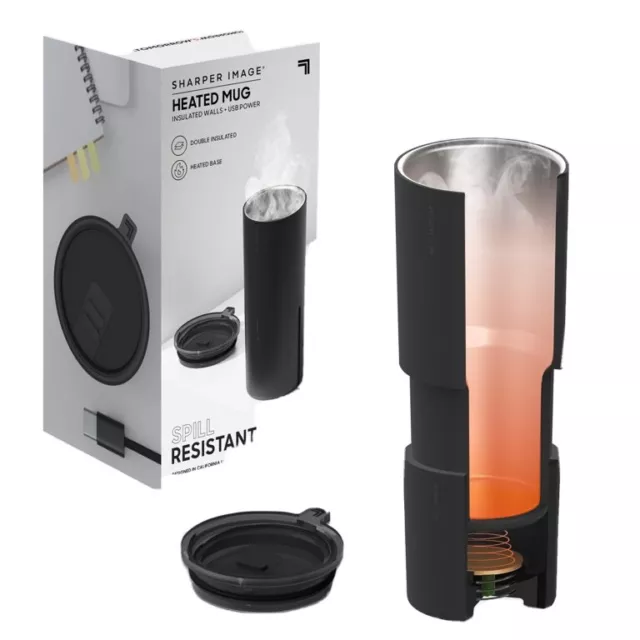 New In Box Sharper Image USB Powered Heated Mug, Double Insulated, Heated Base