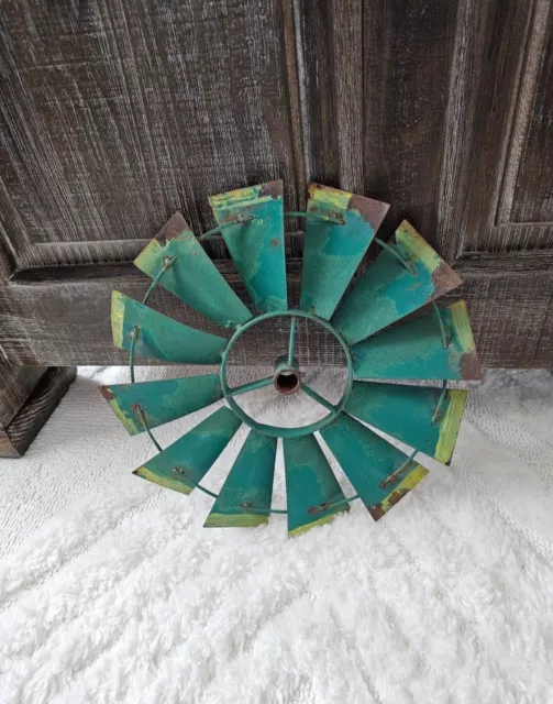 Vintage Rustic Galvanized Metal Farmhouse Windmill Decor 14 In Green Yellow