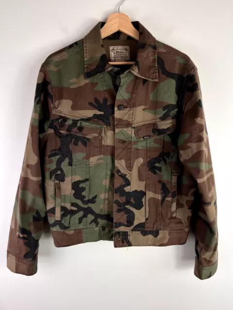 Polo Ralph Lauren Jacket Medium Camo Trucker Button Casual Preppy Military Mens