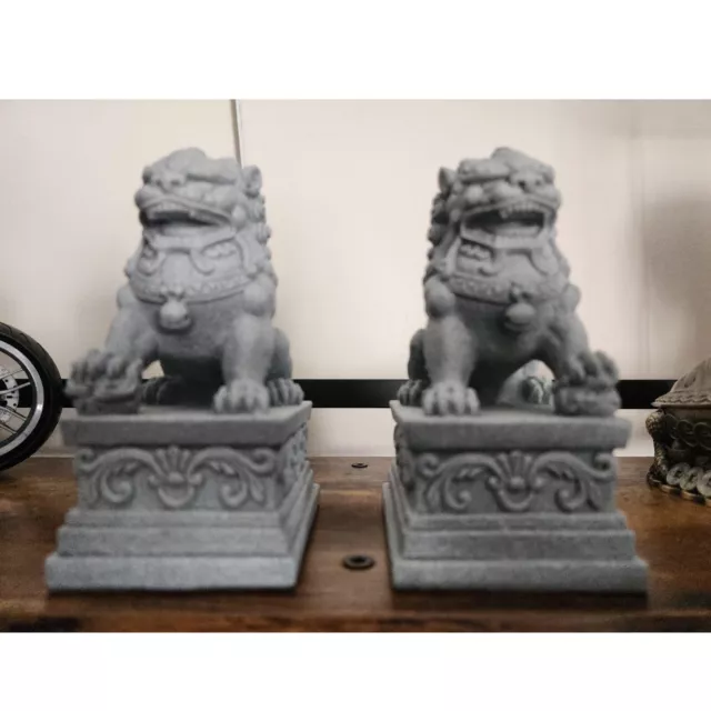 Chinese Foo Dogs Statues Pair Guardian Lion Statues Fu Foo Dogs Stone Bookends 3