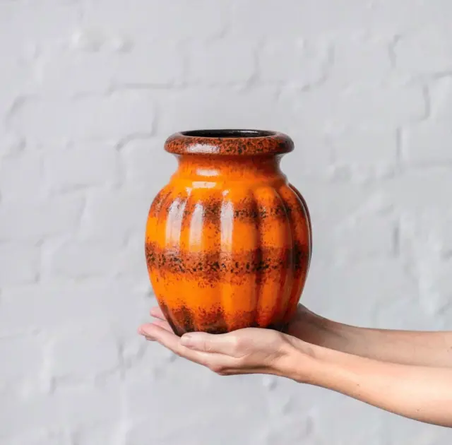 Scheurich Keramik Mid Century Modern Pumpkin Vase 1970s West German Fat Lava WGP